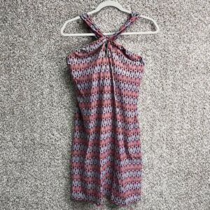 Athleta Dress Women’s Large Kiki Chevron Patterned Keyhole Halter Tie Back Athle